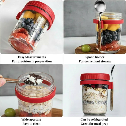 Glass overnight oats container with lid – use as porridge container, smoothie jar or chia pudding pot