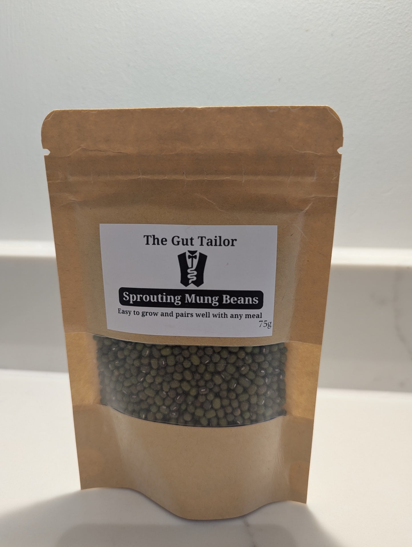 Stand up pouch containing sprouting beans mung beans