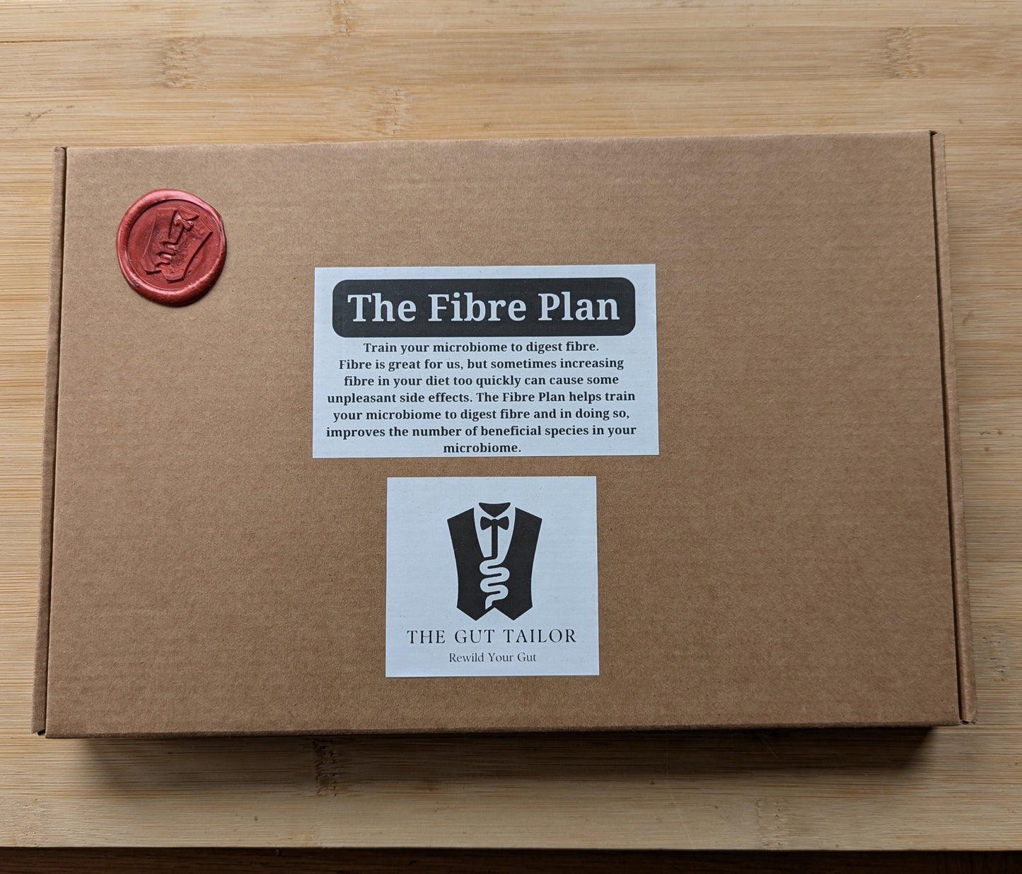 Box showing The Fibre Plan, a prebiotic soluble fibre insoluble fibre supplement