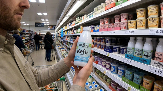 A man holding a probiotic kefir