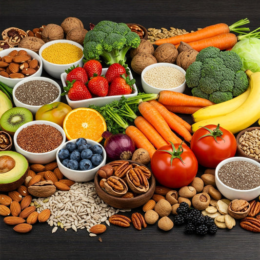 Assorted high‑fibre foods illustrating the UK fibre guide