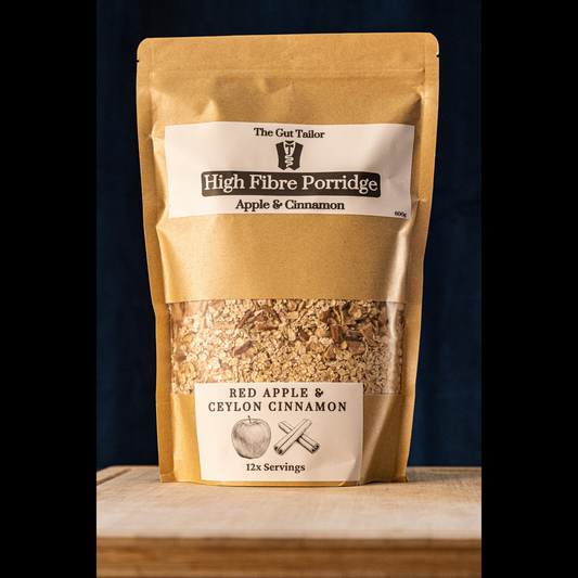 Packaging of apple & Cinnamon gut friendly porridge by The Gut Tailor
