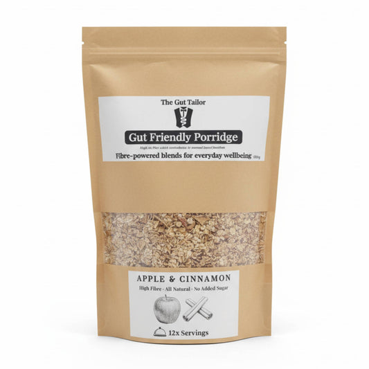 The Gut Tailor Apple & Cinnamon Gut Friendly Porridge on a plain white background
