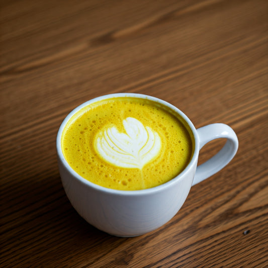 Turmeric latte in a ceramic white mug