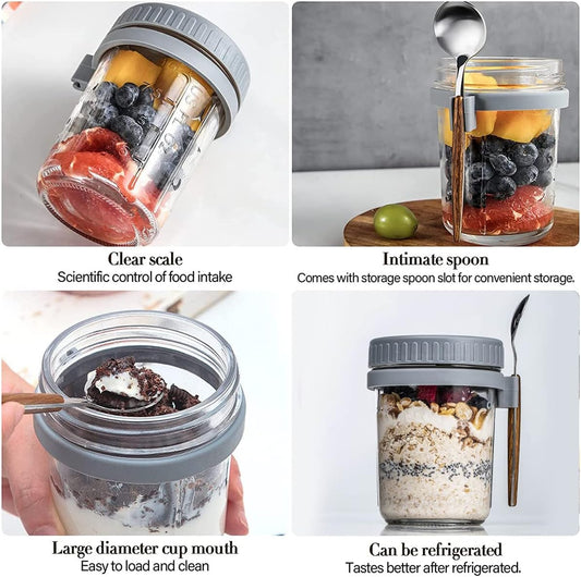 Overnight Oats Jar with Lid and Spoon