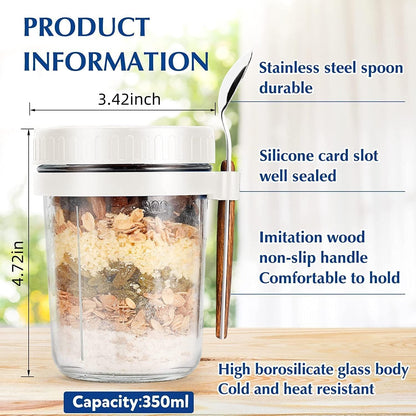 Infographic about glass overnight oats jar container and spoon