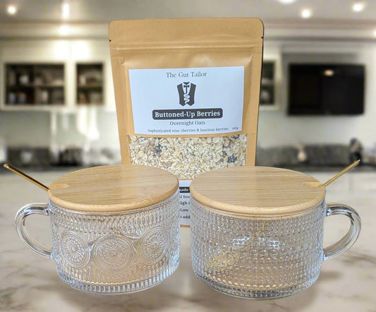 Overnight Oats Gift Set - Antique Glass Mugs & The Gut Tailor Overnight Oats