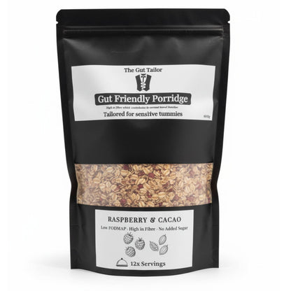 Raspberry & Cacao high‑fibre oats – low‑FODMAP porridge for gut health