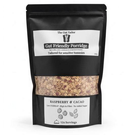 Raspberry & Cacao high‑fibre oats – low‑FODMAP porridge for gut health
