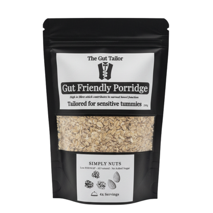 Package of 'Gut Friendly Porridge' by The Gut Tailor with a black background