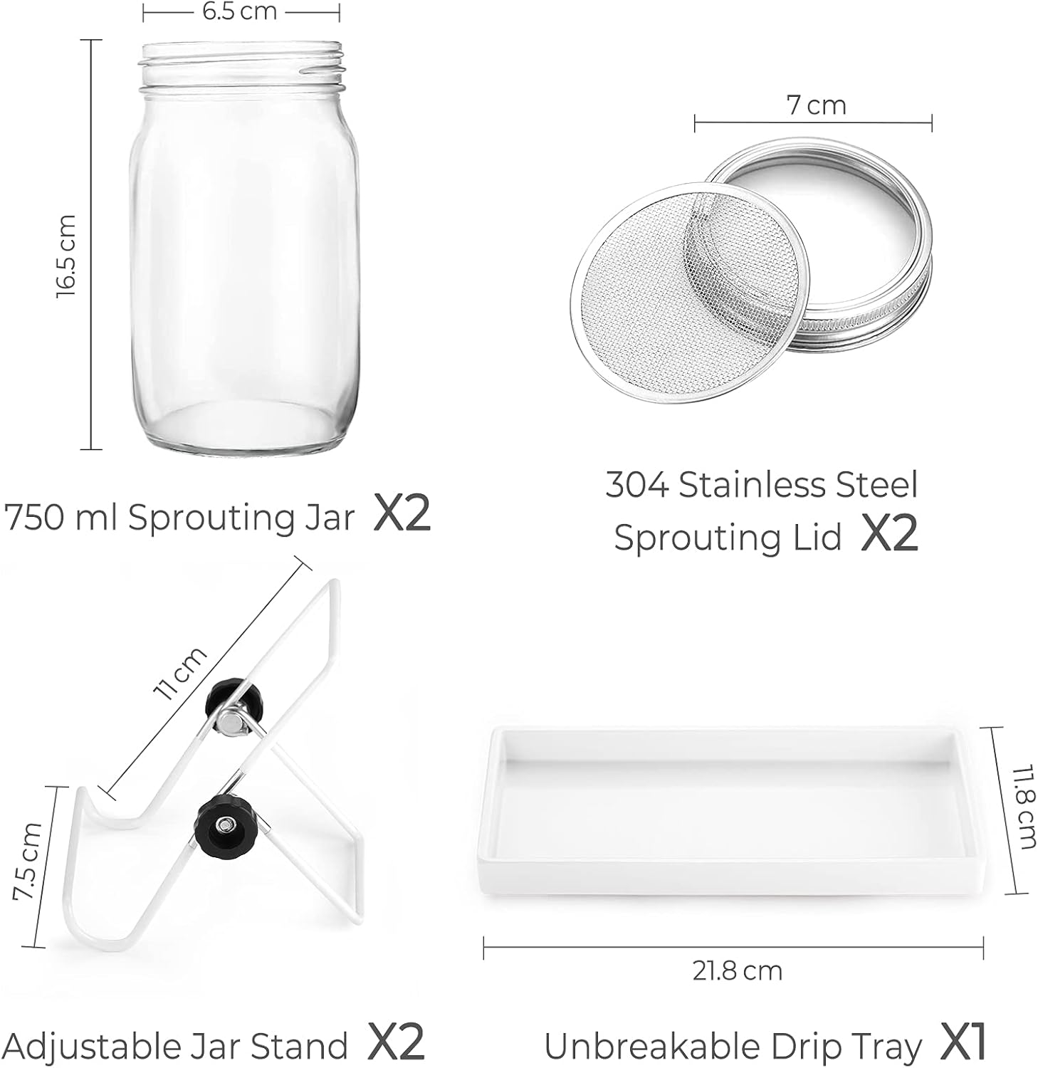 Infographic showing the contents of the sprouting seeds jar set