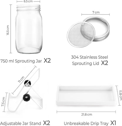 Infographic showing the contents of the sprouting seeds jar set