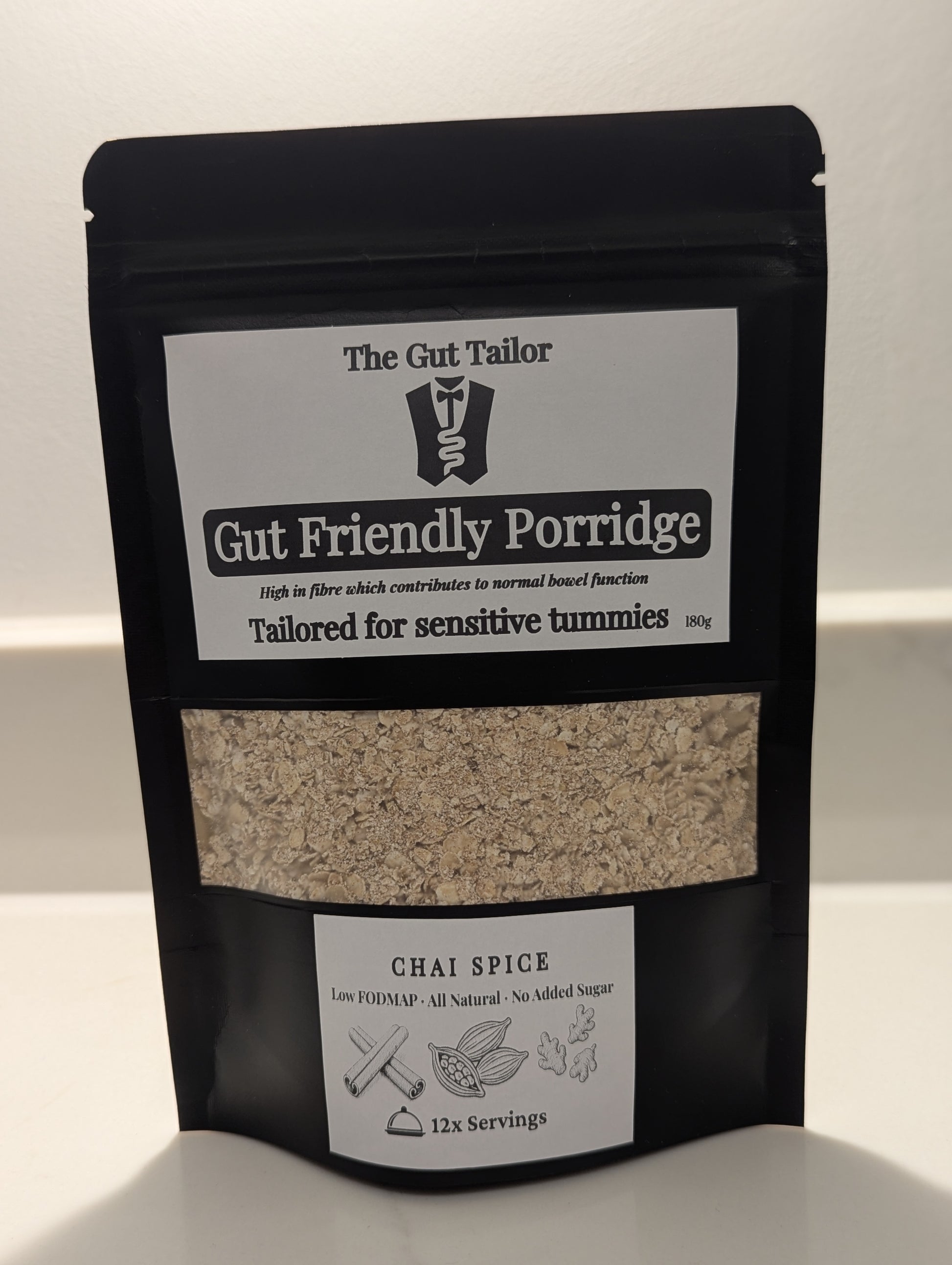 Package of Gut Friendly Porridge by The Gut Tailor with a visible label on a white background