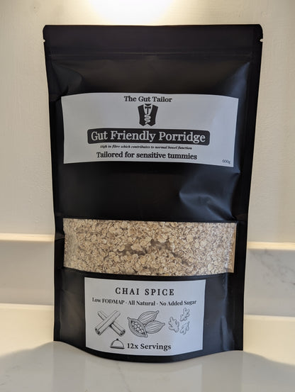 Gut Friendly Porridge package with visible branding and product details on a neutral background