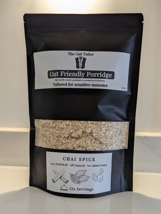 Gut Friendly Porridge package with visible branding and product details on a neutral background